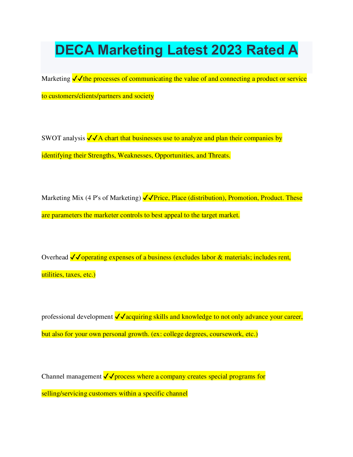 Preview of DECA Marketing Latest 2023 Rated A
